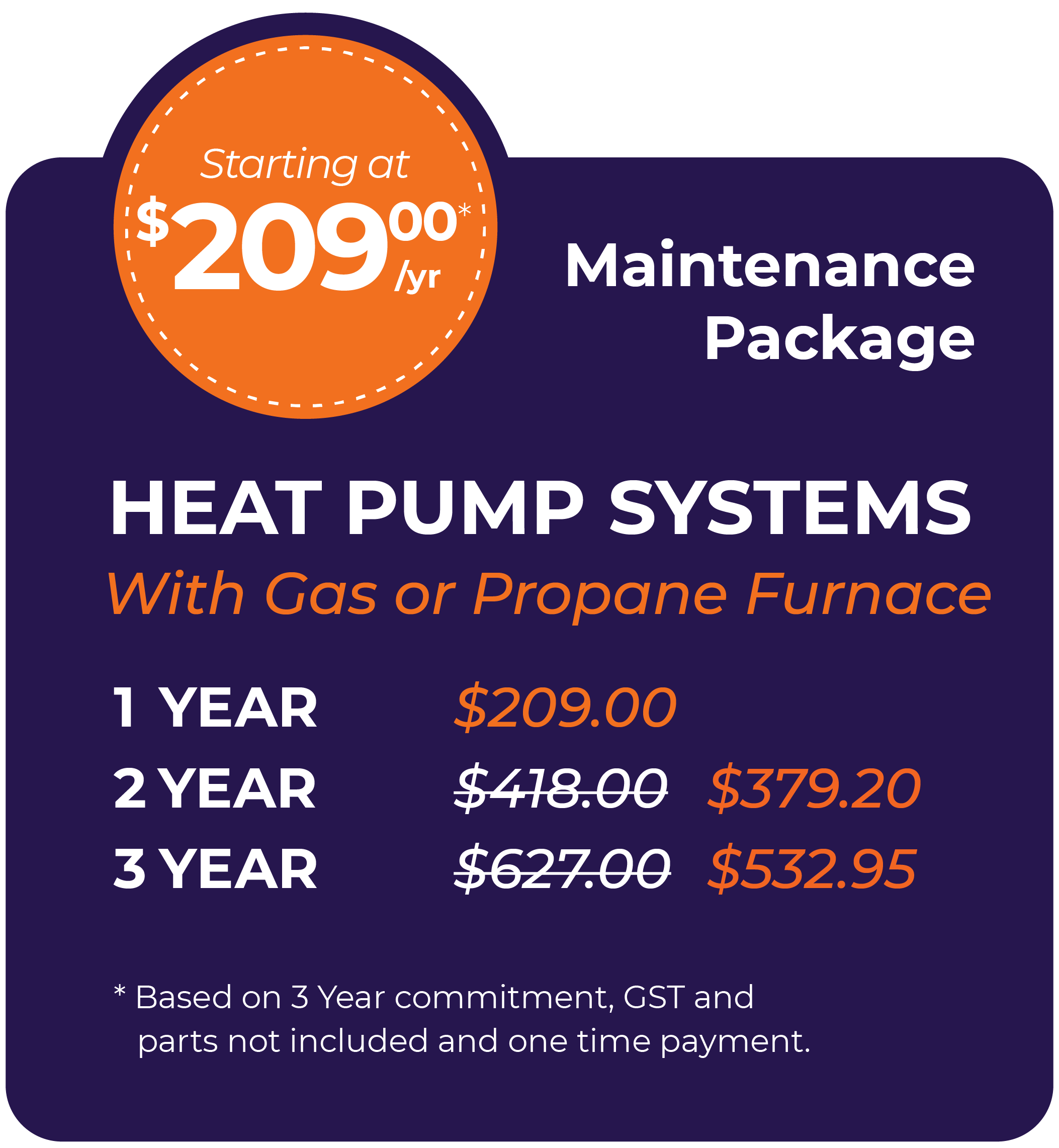 Heat Pump Systems with Gas or Propane Back-Up Maintenance Package